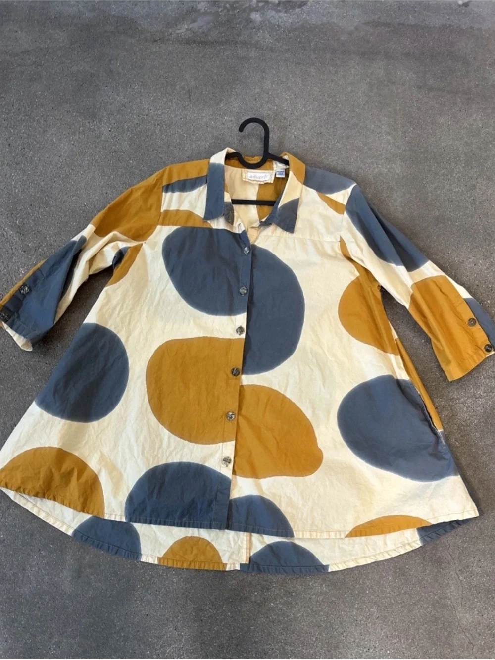 Adverb Printed Button-Up Tunic in Cream, Mustard & Gray - Picture 5 of 9